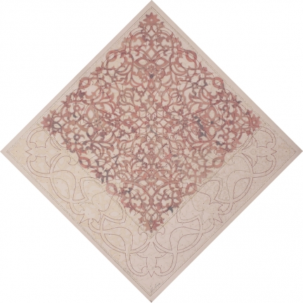 Anila Quayyum Agha I Will Find the Flowers 2016 Mixed media on paper (Laser-cut patterns on paper with mylar, encaustic, embroidery and pink and silver beads) 29 x 29 in.