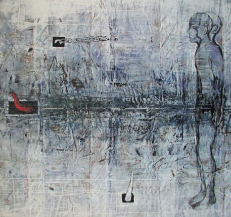 G. R. Iranna, Untitled 3 (Grey Figure), 1998, Paint on canvas, 70 x 75 in