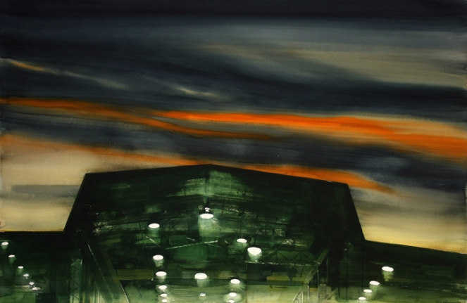 Indrapramit Roy The Factory 2008 Watercolor on paper 60 x 40 in.