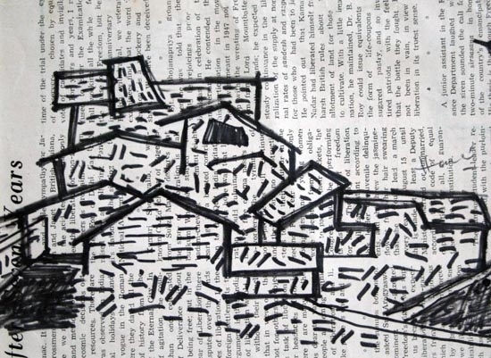 M.F. Husain URBAN SCAPE ON NEWS PRINT Ink on paper 5.5 x 7.5 in. SOLD