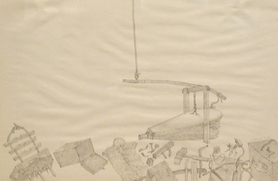 Laxma Goud BITS & SCRAPS BELLOWS 1976 Pencil on paper 19 x 30 in. SOLD