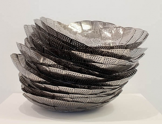 Adeela Suleman Stacked 2009 Electroplated steamers, drain cover, nuts and bolts 14 dia x 14 h