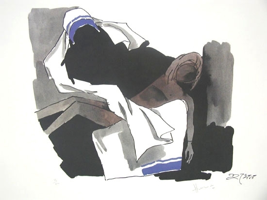 M F Husain MOTHER TERESA HOLDING THE CHILD (Mother Teresa Series) Limited edition serigraph (edition of 300) individual serigraph $2,000; set of 3 $5,000 17 x 22 in.