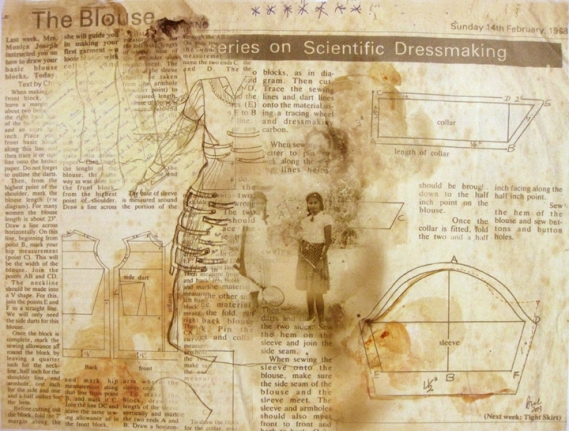 Anoli Perera Sewing Book Series II 2013 Print on Hahnemühle photo rag archival paper, with watercolor, ink and acrylic 15 x 20 in.