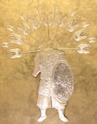Adeela Suleman MUBARIZUN - NO MORE SERIES 2 2014 Hand-beaten stainless steel 94 x 72 in.