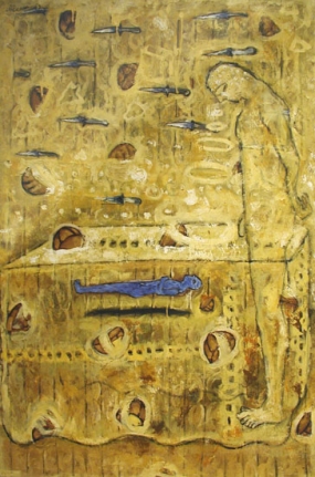 G. R. Iranna, Untitled 2 (Blue Floating Figure), 1997, Paint on canvas, 72 x 48 in
