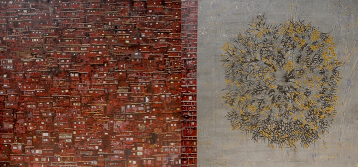 G. R. Iranna, Planted Trees, 2015, Acrylic on tarpaulin 66 x 216 in