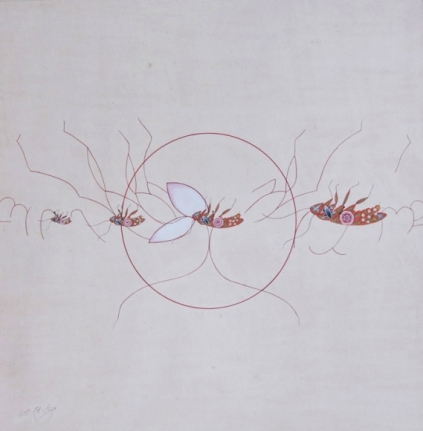 Tazeen Qayyum FATAL IF ABSORBED 2009 Gouache and entomology pin labels on wasli 11 x 11 in. NFS
