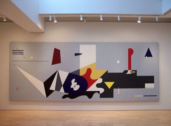 Installation view of the "WPA Mural, Williamsburg Houses Brooklyn," 1936-1980, liquitex on canvas, 6'10" x 17'