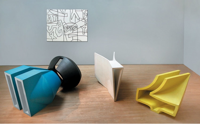 George Sugarman, "Yellow to White to Blue to Black," c. 1966, acrylic on wood laminate, 40 1/2 x 162 x 88 in.