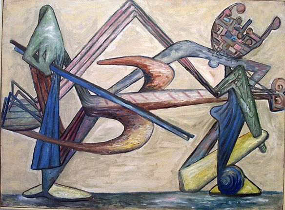 David Smith, Cello Player, c. 1946, oil on masonite, 22 11/16 x 30 1/2