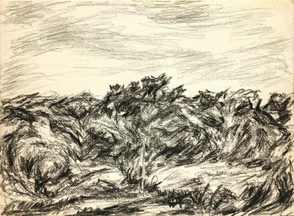 Untitled, 1953, black conte pencil on paper, 8 3/4 x 11 3/4 in. dated "8-9-53" verso