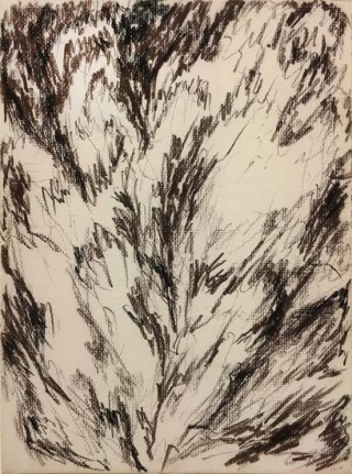 Untitled, 1953, brown and black conte pencil on paper, 11 13/16 x 8 3/4 in. dated "8-5-53" verso