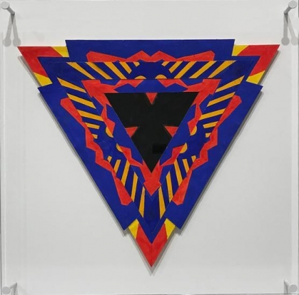 Corner Red, 2008-18, gouache on cut paper, 11 1/2 x 12 3/4 in., 15 1/4 x 15 1/4 x 1/4 in. (framed)