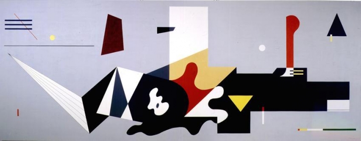 Bolotowsky, "Mural for Williamsburg Housing Project," full-scale reconstruction, 1980, Liquitex on canvas, 6'10" x 17 '