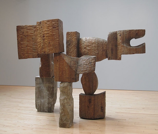 George Sugarman, Cornerstone, c. 1959, carved wood and cement, 55 x 75 x 44 in.