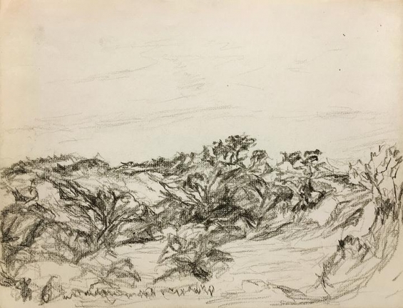 Untitled, 1953, black conte pencil on paper, 9 x 12 in. dated "8-8-53" verso