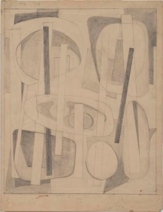 Alice Trumbull Mason, Drawing for "Bearings Charted with Yellow," c. 1946, graphite on paper, 14 x 11 7/8 in.