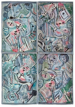 25.IX.09, charcoal, graphite and acrylic on board with collage, 10 1/4 x 7 1/4 x 3/4 in.