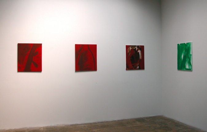 Installation view of Paintings, John Zurier; Jason Fox; Richard Allen Morris, 2010 at Peter Blum Chelsea.