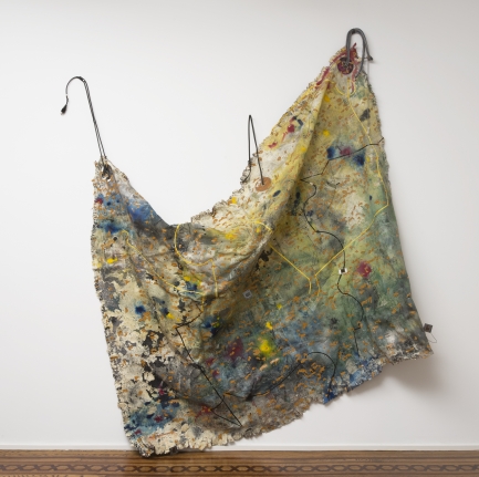 Noel Anderson "Akashic 1", 2013 Custom woven tapestry, polyurethane foam, acrylic, glass slides, cords, rope and wire 82 x 104 inches