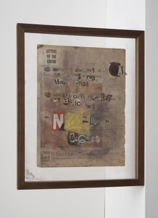 Noel Anderson "Slice", 2013 Altered Ebony pages and dung dust in double-sided walnut frames 17-1/2 x 14-1/2 inches