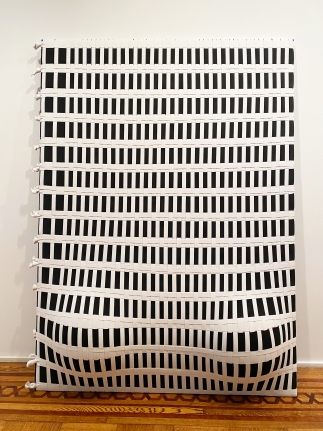 Jarbas Lopes, "Untitled", 2013, exercise balls in woven elastic on wooden frames, 87-1/2 x 66-1/2 x 15 inches (222 x 169 x 38 cm).