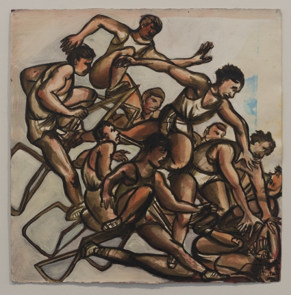 Nicole Eisenman "Hurdling Into The Corner", 1995, 1999-2000 Watercolor and ink on paper 19-1/2 x 19-1/4 inches