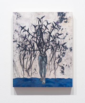 Felipe Baeza "Un Fruto Salado", 2019 Ink, graphite, acrylic, flashe, cut paper, embroidery, and varnish on panel 14 x 11 x 1 inches