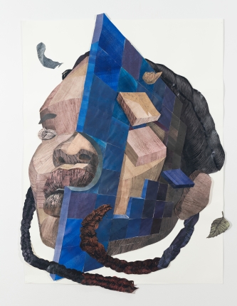 Yashua Klos, "You've Learned To Let Go", 2019, paper construction of woodblock prints and graphite on archival paper, 48 inches by 36 inches (122 x 91 cm).