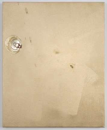 Brenna Youngblood "Gold Standard", 2014 Mixed media on canvas, mounted on wood frame 24 x 20 x 2-1/2 inches