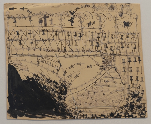 Nicole Eisenman "Battlefield", 1995-2011 Black ink and stamp on paper 18-3/4 x 23 inches