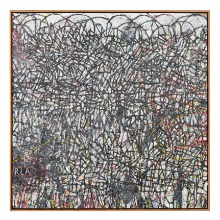 Zachary Armstrong "Portrait After Noah Robert Louis Armstrong", 2016 Oil and encaustic on linen in artist frame 48 x 48 inches
