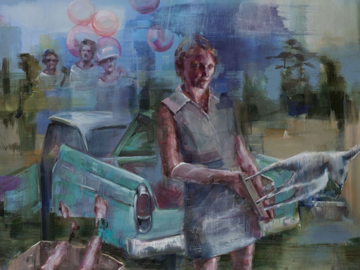JUSTINE OTTO Blue Ties (detail) 2016, oil on linen, 59 x 47 inches.