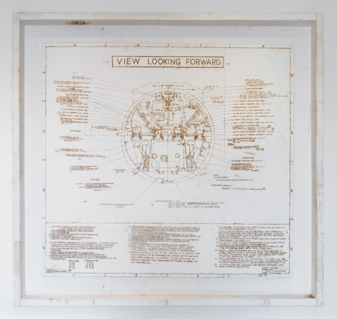 painted with panel with a mechanical diagram and text inscribed by pyrography