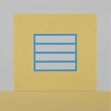 Peter Halley, GOLD PRISON, 2005, acrylic, metallic acrylic, pearlescent and Roll-a-Tex on canvas, 42 x 42 inches