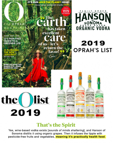 WOW we just made Oprah's list with our Hanson Vodka for 2019