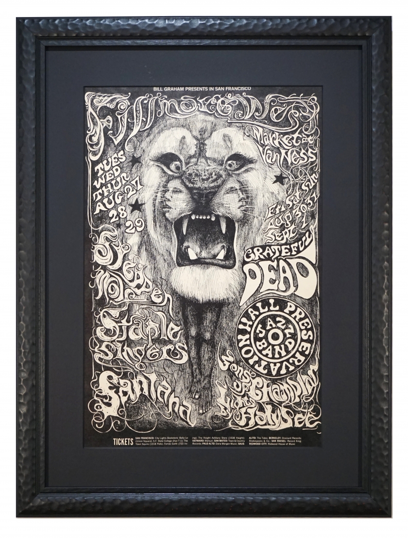 Original first printing of BG-134 poster by Lee Conklin featuring the Santana Lion, Grateful Dead, Steppenwolf at Fillmore West Aug 27, 1968