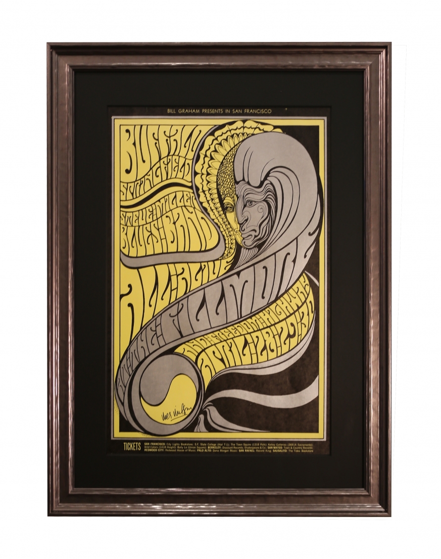 BG-61 Buffalo Springfield concert poster from 1967 by Wes Wilson. Show at the Fillmore also included Steve Miller Blues Band