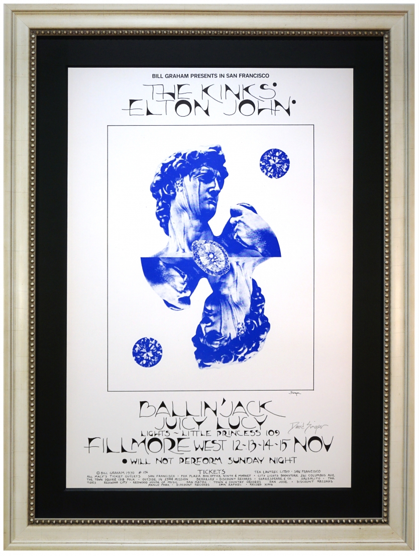 BG-256 Early Elton John poster from 1970. David Singer Kinks poster at Fillmore West November 12-15, 1970