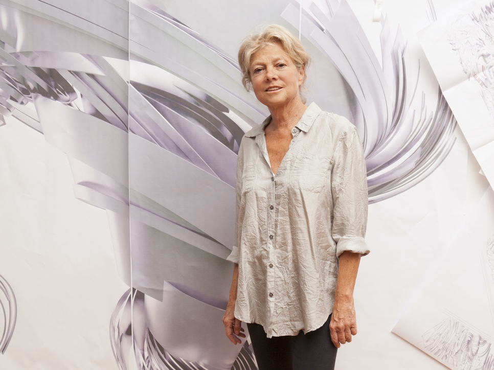 Color photographic portrait of Alice Aycock in her studio