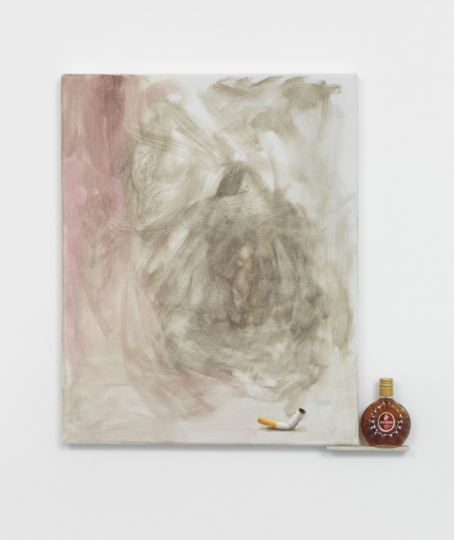 untitled, 2013 oil on canvas, liquor bottle 19 1/2 x 15 3/4 inches