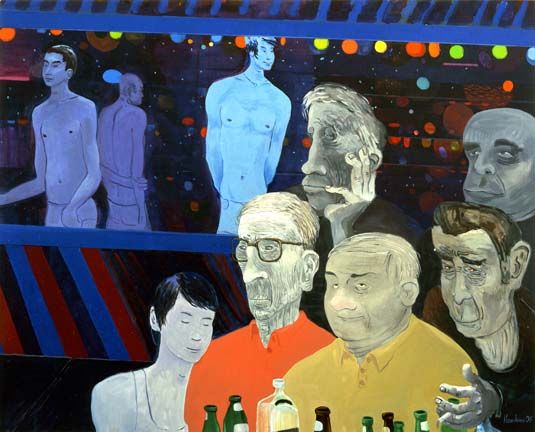 Richard Hawkins Peanut Gallery, Grand Opening, 2006 Oil on linen 48 x 60 inches 121.9 x 152.4 cm