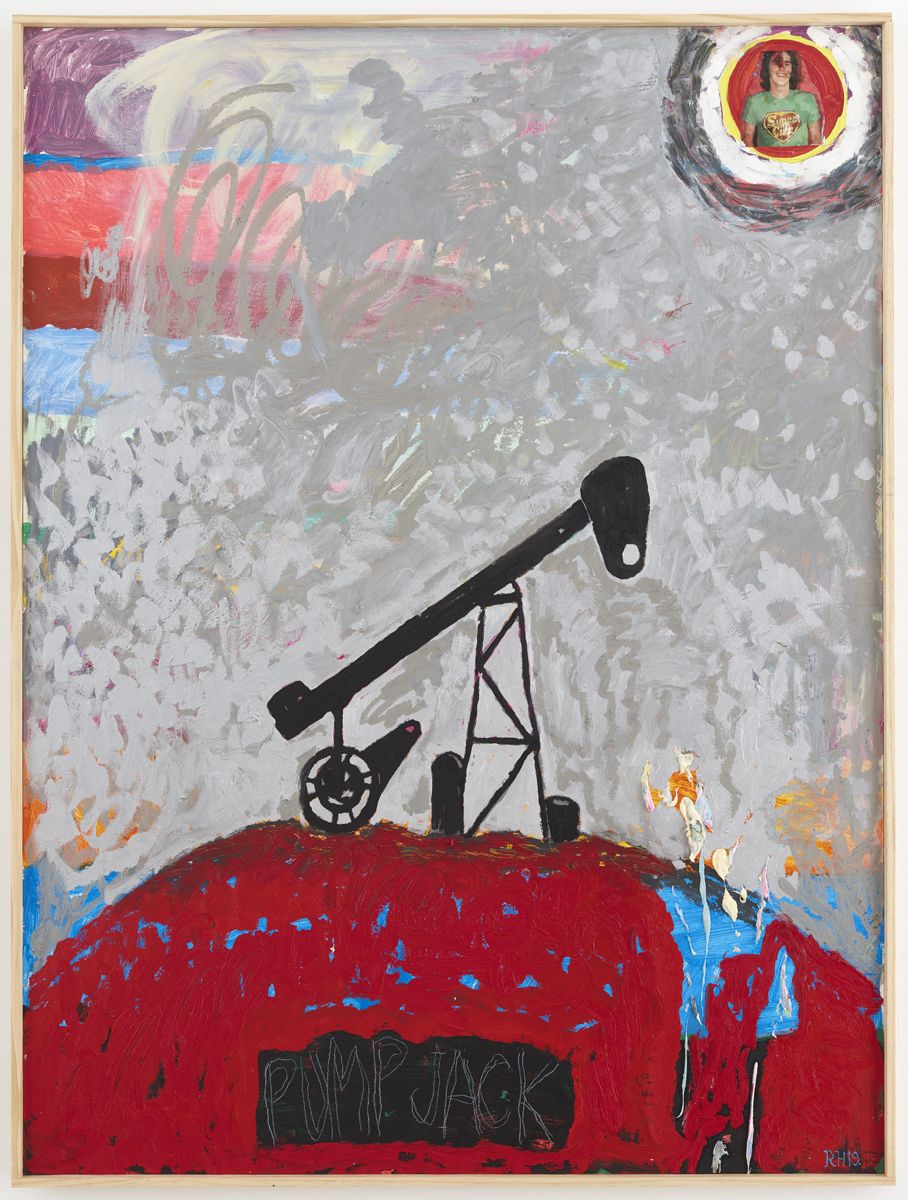 A Region-Specific Vision, 2019, Oil and collage on panel, 47 3/4 x 36 3/4 x 1 1/2 inches (123.8 x 93.3 x 3.8 cm)