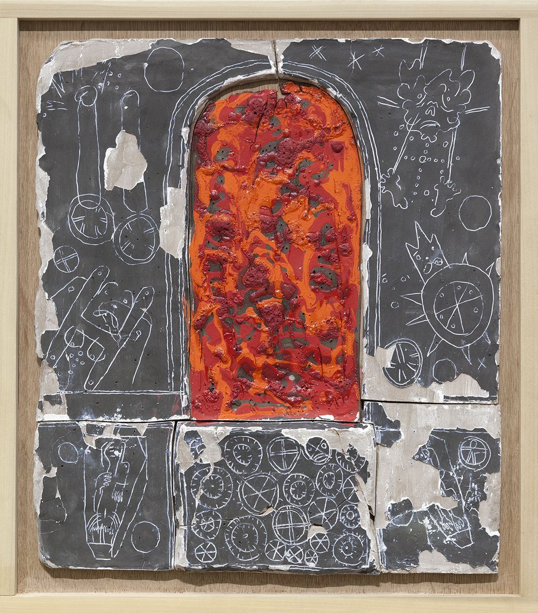 Richard Hawkins Norogachian Consecration of Blood and Sperm, 2016 Glazed ceramic in artist's frame 25 3/4 x 22 5/8 x 2 inches (65.4 x 57.5 x 5.1 cm)