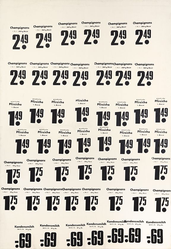 Konrad Lueg, Untitled (Champignons...), 1967, Silkscreen on canvas, 57 x 39 1/8 inches