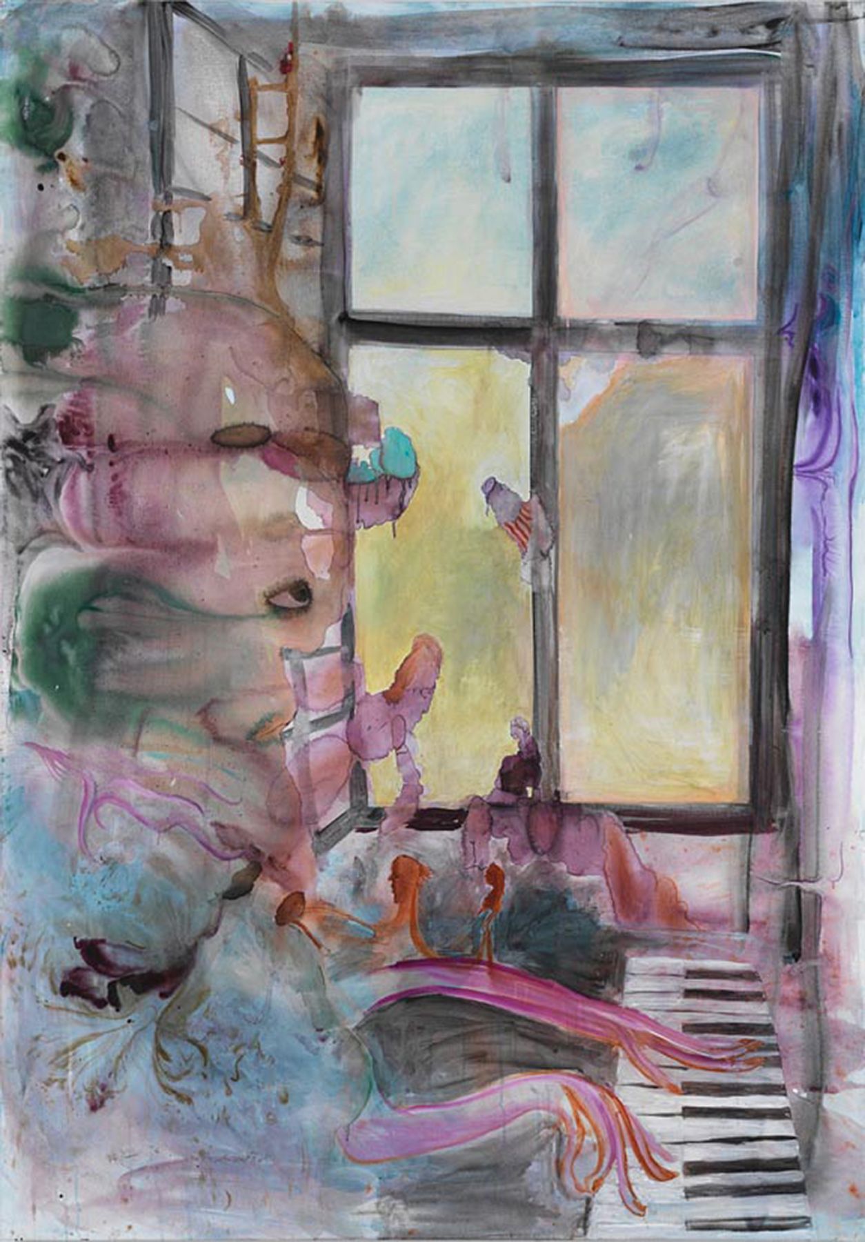 Ohne Titel, 2011, Watercolor, ink, pastel, oil, and acrylic on canvas, 78 3/4 x 55 1/4 inches