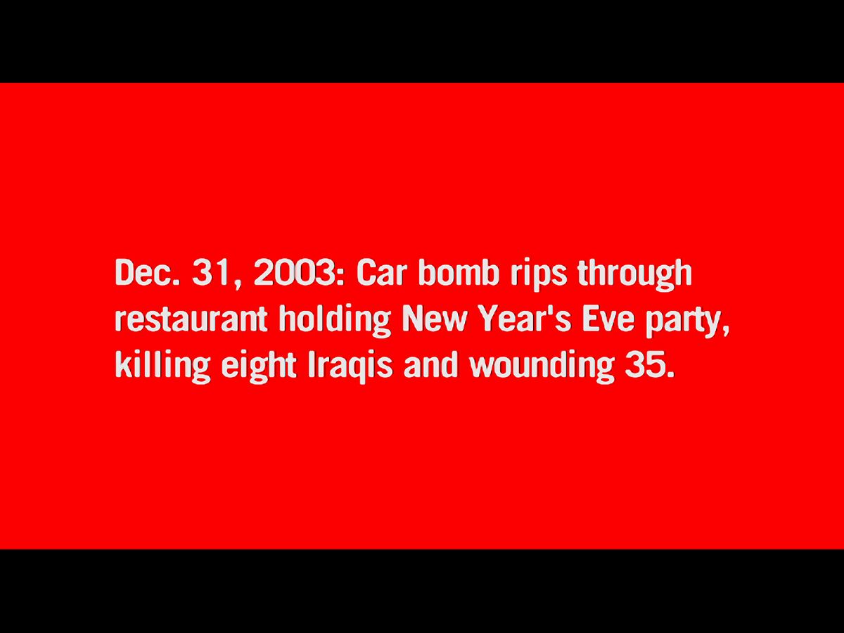 Tony Cokes, Evil.7 (iraq.deadly.chronology), 2004 (still)