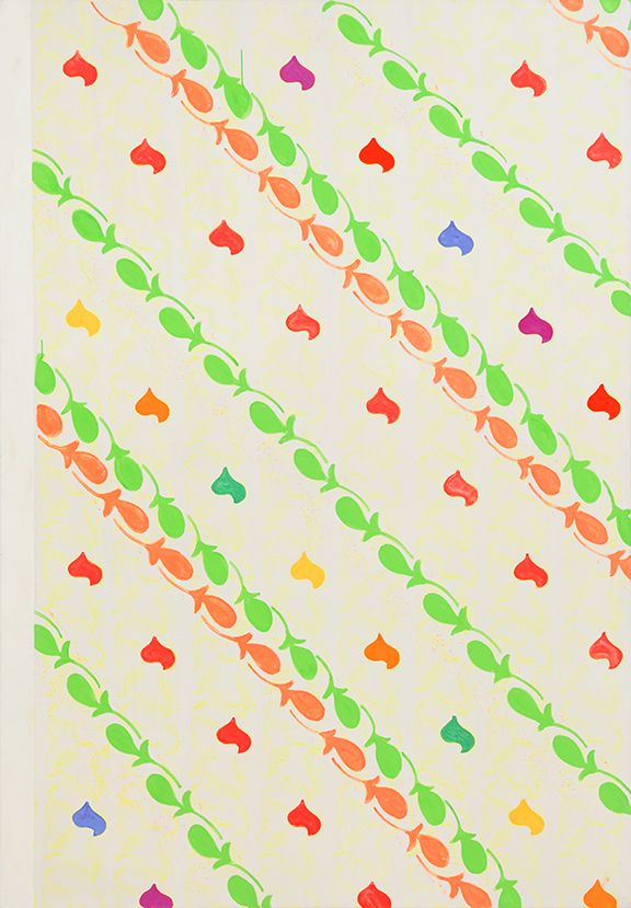 Konrad Lueg, Schräge Tischdecke, 1965, Casein tempera on canvas, 78 3/4 x 57 inches