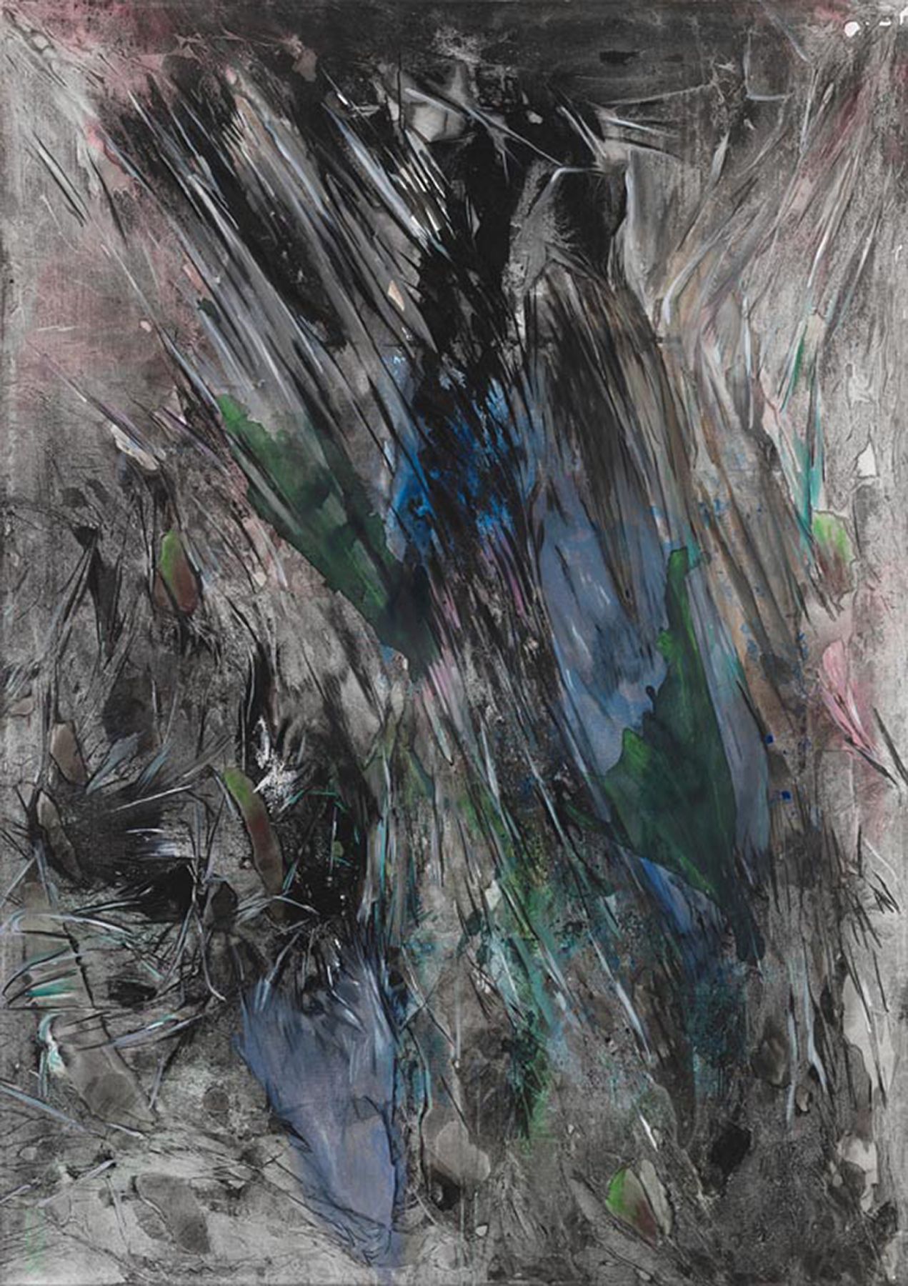 Ohne Titel, 2011, Watercolor, ink, pastel, oil, and acrylic on canvas, 78 3/4 x 55 1/4 inches